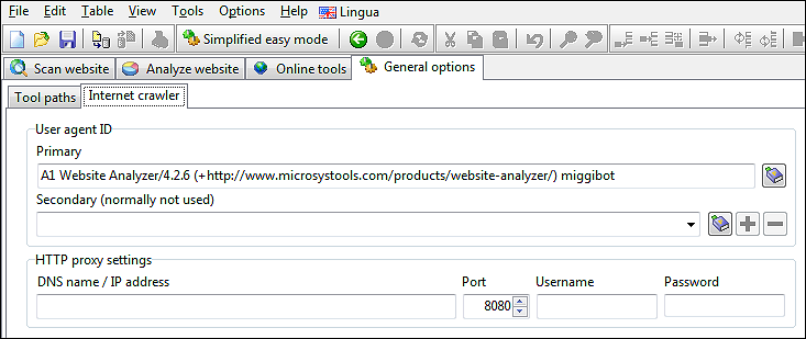 configure proxy and user agent ID