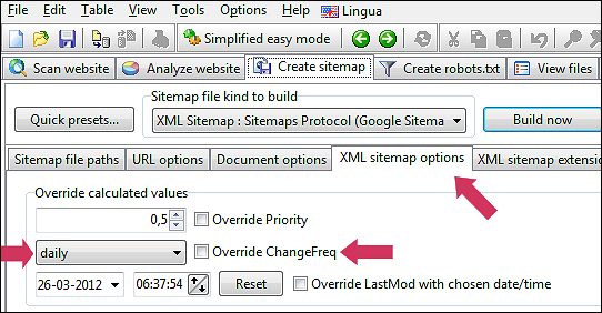 override calculated change frequency values in generated XML sitemaps