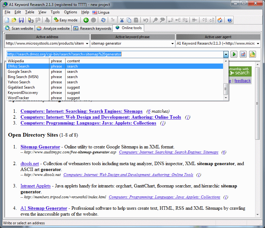 A1 Keyword Research screen shot