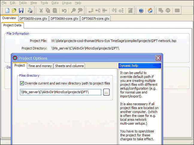 configuration time sheets project directory path