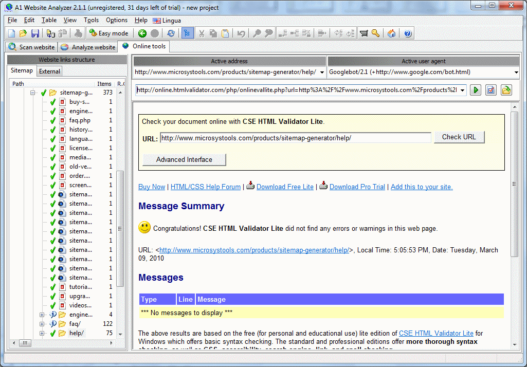 Website content analysis tools. Linking structure, HTML errors, page sizes etc.