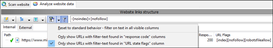 Filtern Sie die Ergebnisse nach Informationen zu URL-Statusflags