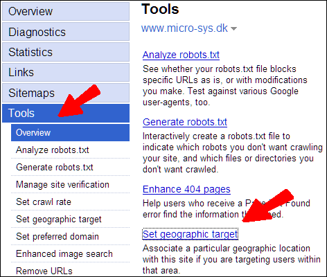 google webmaster tools geographic targeting - 1