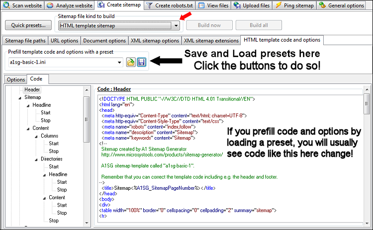 html sitemap template code