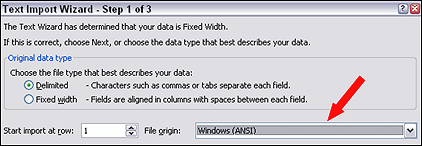 MS office import csv ansi