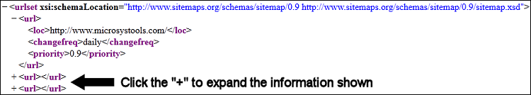 XML-Sitemap-Datei ohne Stylesheet, angezeigt in Firefox