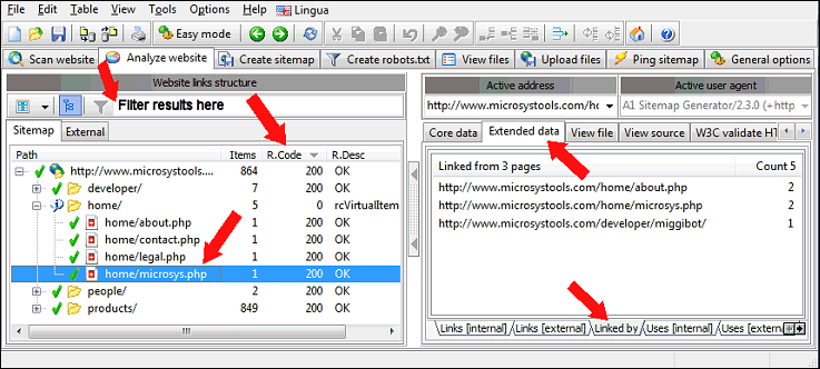 Analyse der Website-Scan-Links