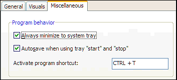 TimeSage options systray shortcut