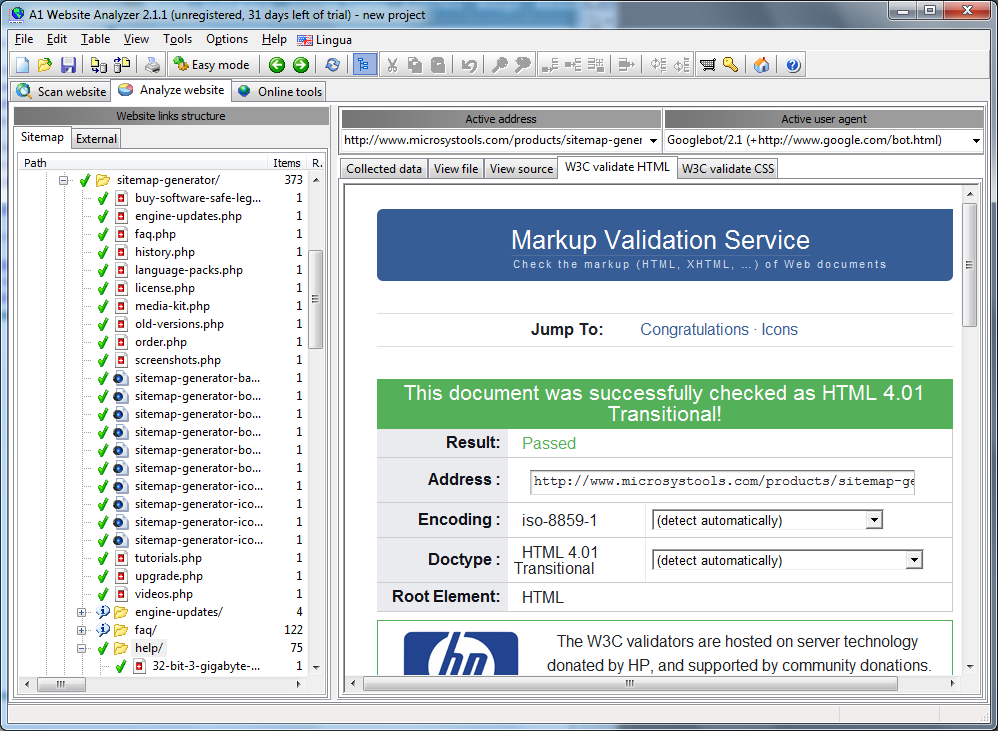 A1 Website Analyzer 2.1.1 in Windows 7 - w3c html validate