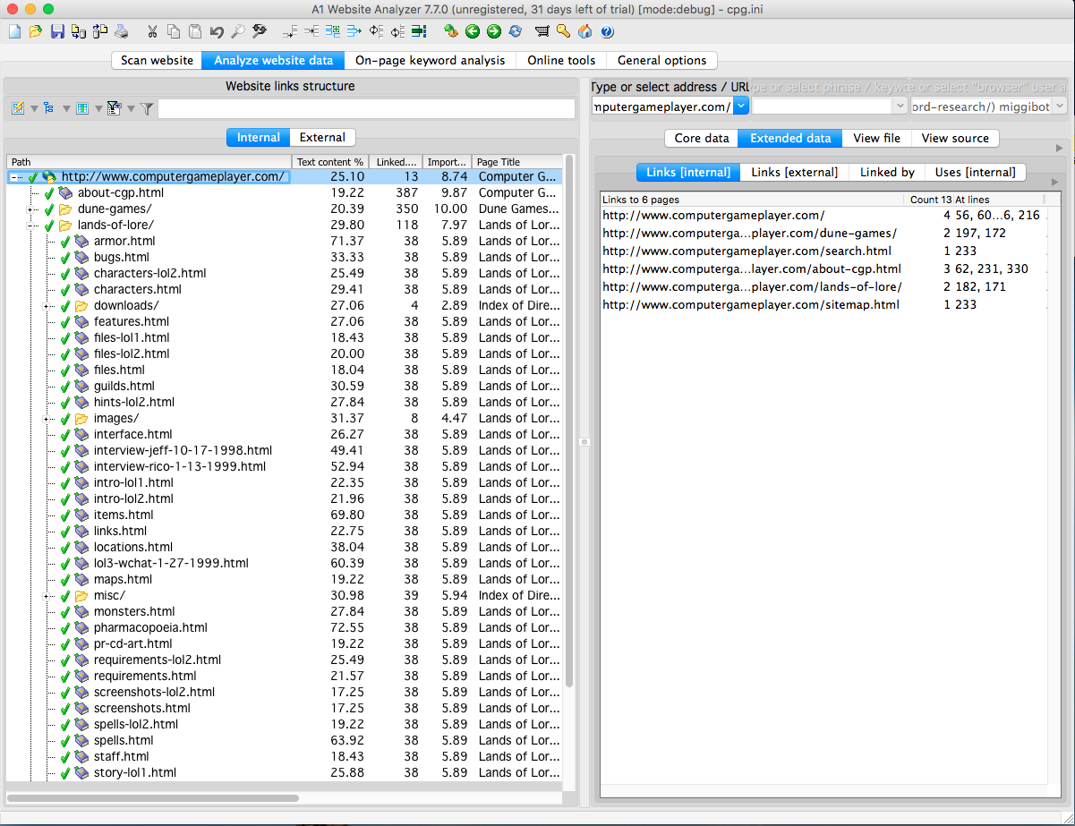 A1 Website Analyzer 7.7.0 in Mac - view collected data details